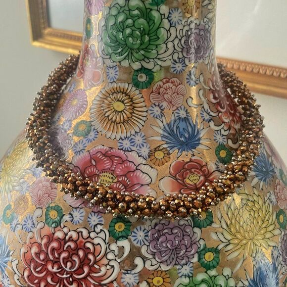 Nordstrom Sparkly Choker Necklace Faceted Brass Colored Beads with Silver Tops - Picture 1 of 5